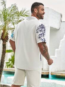 Manfinity RSRT Men's Plus Size Bamboo Printed Button-Down Collar Short Sleeve Shirt