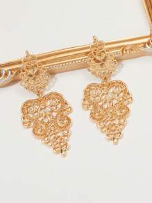 镂空吊坠耳环 - 金黃色 - 查看 2