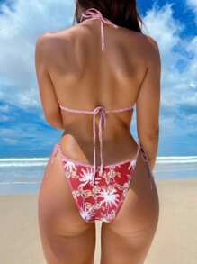 SHEIN Swim 女士花卉印花露背比基尼套装 2 件套，细带比基尼套装泳装泳衣沙滩装夏季度假夏日海滩 - 彩色 - 查看 2