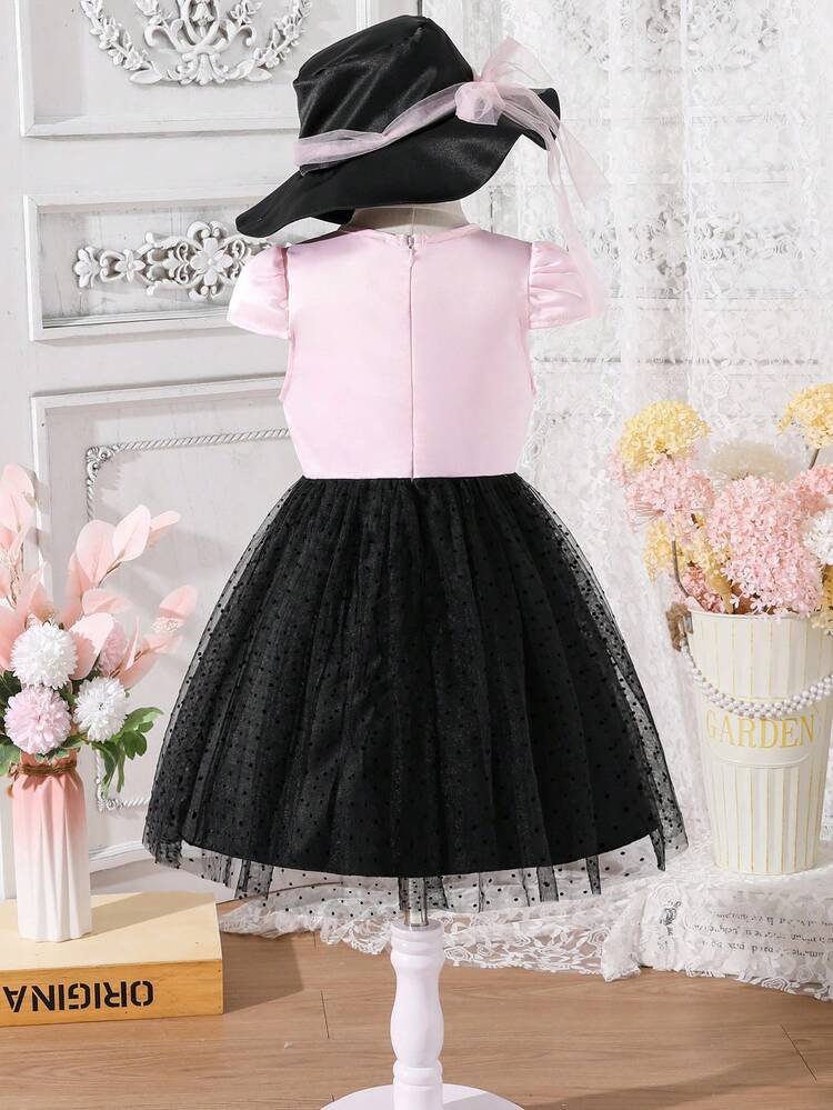 Young Girl Cute Bowknot & Mesh Casual Holiday Comfortable Dress