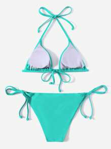 Swim Basics Summer Beach Solid Triangle Tie Side Bikini Set