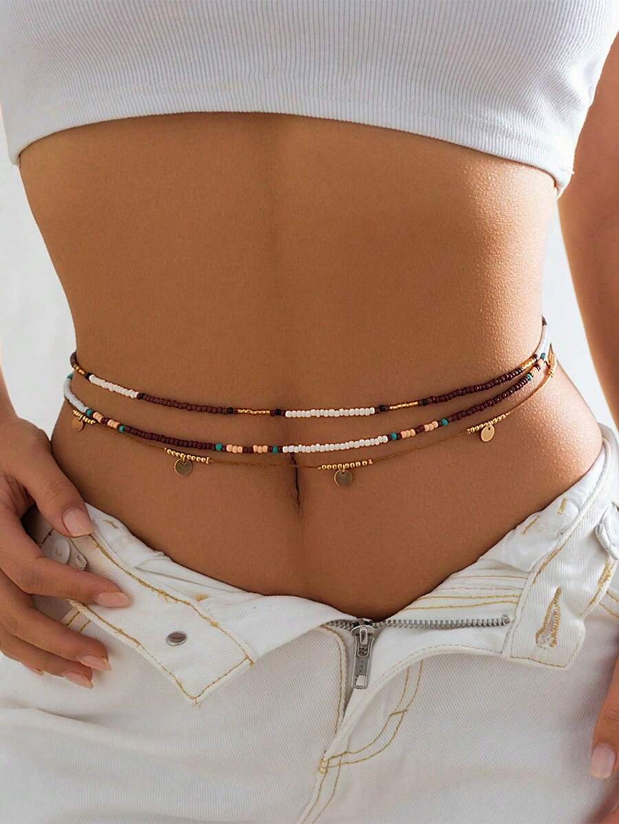 3 cái/bộ Dây chuyền thắt lưng đính cườm gợi cảm với hạt & vỏ sò thiết kế dây chuyền toàn thân cho nơi nghỉ ngơi trên bãi biển của phụ nữ - Nhiều màu - Xem 1