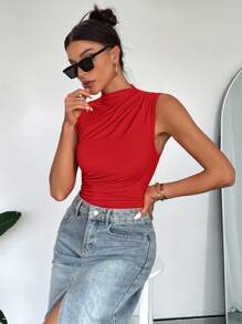 SHEIN Essnce Combinaison décontractée d'été pour femmes avec col montant, plissée, sans manches