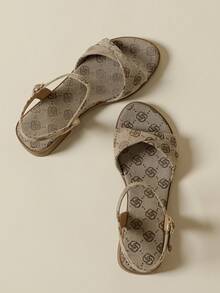 中跟雲紋褶皺交叉帶扣涼鞋,舒適開口式防滑海灘鞋,懷舊花卉印花布料,女士厚底跟,夏季新品到貨 - 咖啡棕 - 查看 3