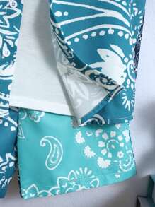 Boys' Paisley Printed Shirt And Shorts Set - Green - View 5
