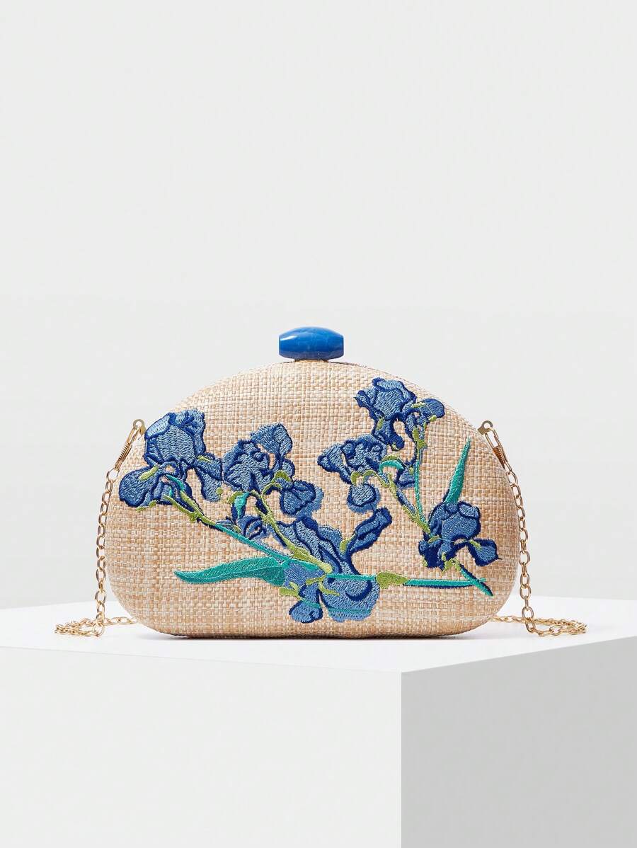 MOTF PREMIUM 女士刺绣手拿包，情人节礼物，优雅奢华女士包 - 杏色 - 查看 2