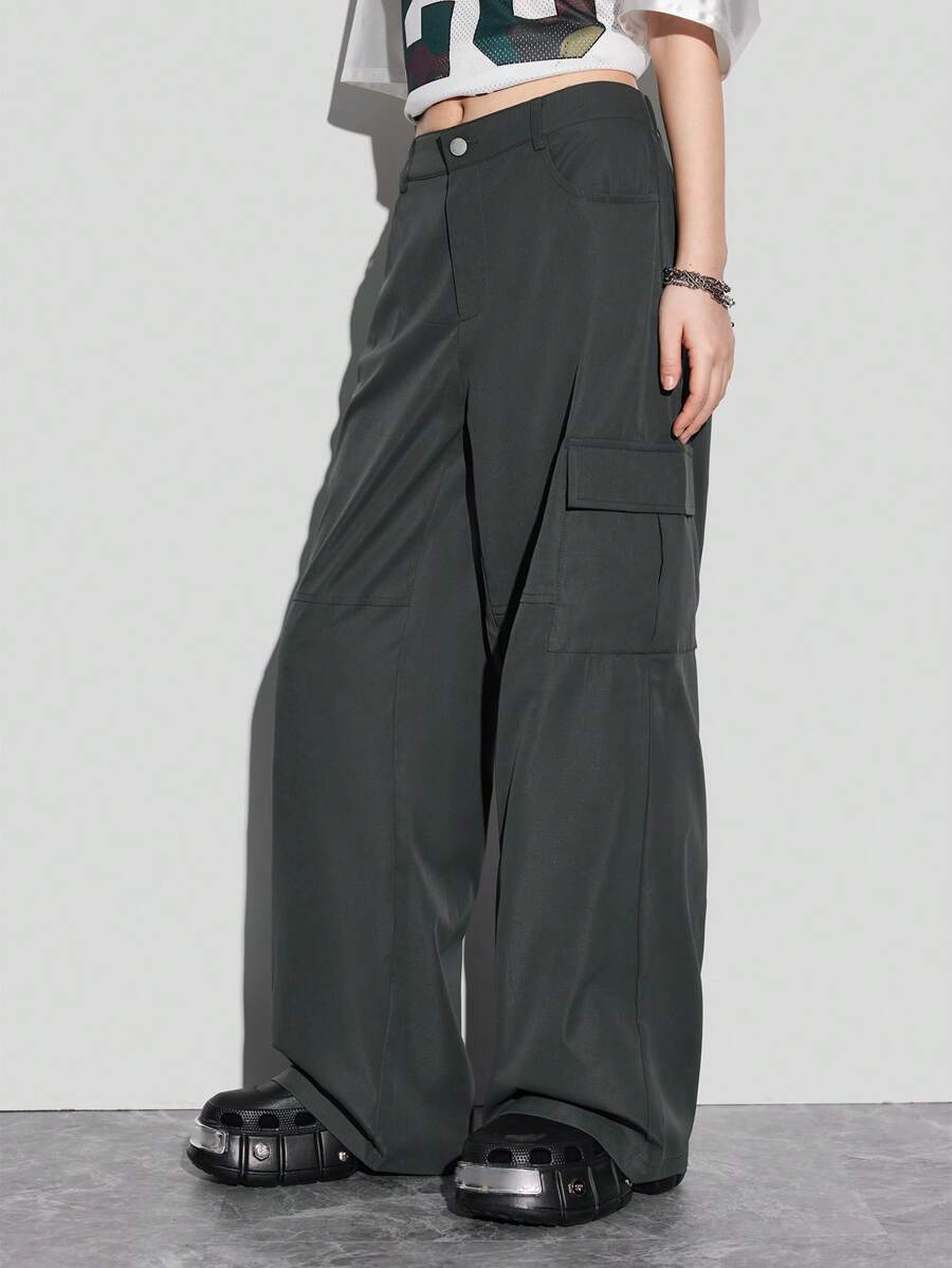 Solid Color 3d Pocket Cargo Pants