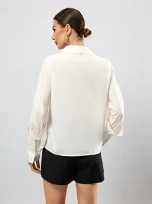 Aveloria Exquisite And Elegant Metal Zipper Chain Decorated Basic Long Sleeve Shirt Fall Cloth For Women - White - View 2