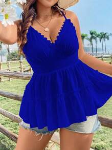 Sunnyshic Grote maten Kant Gesptitste Halter top Met Zoom En Aangesnoerd Taille