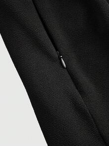 SHEIN Privé 大尺碼優雅A字裙，飾有金屬環，適合日常穿著、工作、約會和購物 - 黑色 - 查看 9