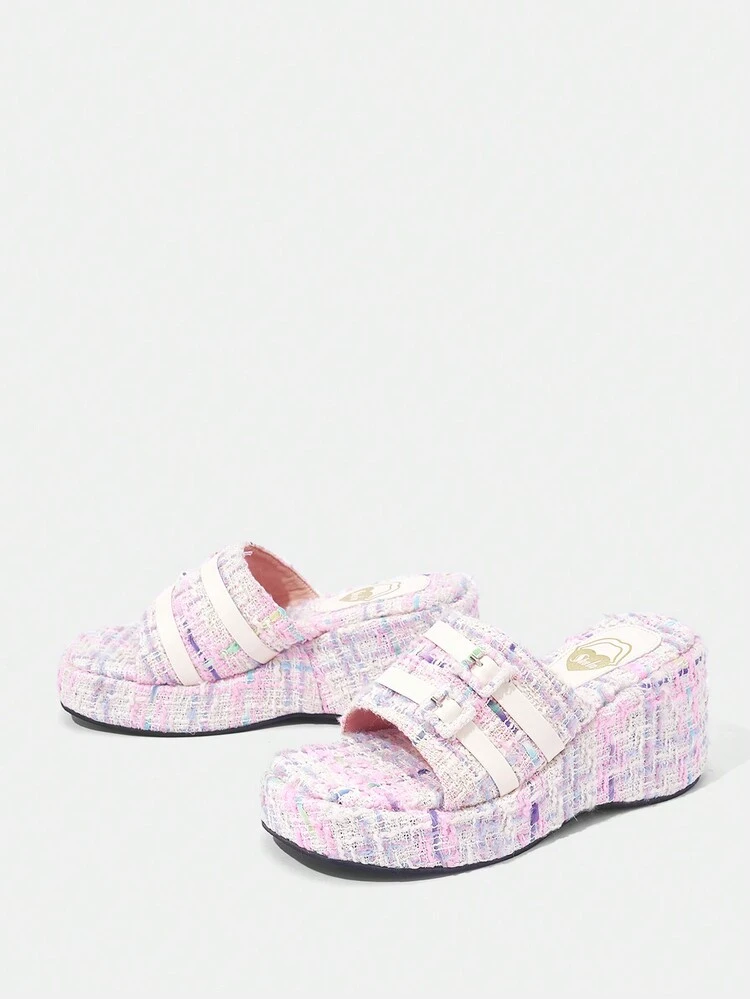 Women's Platform Wedge Sandals, Peep Toe Chunky Heeled Slip-On Shoes With Thick Soles For Outdoor Wear