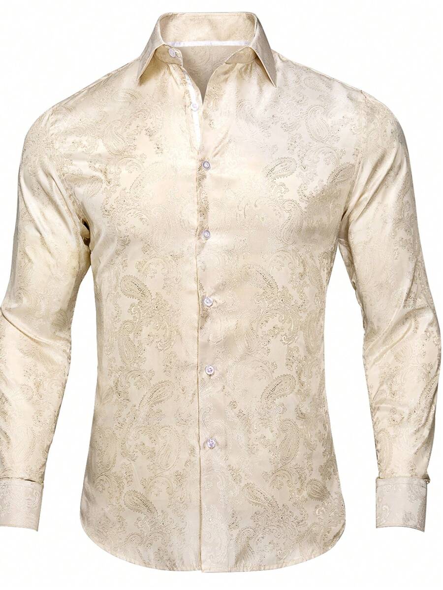 男士佩斯利提花前排扣襯衫