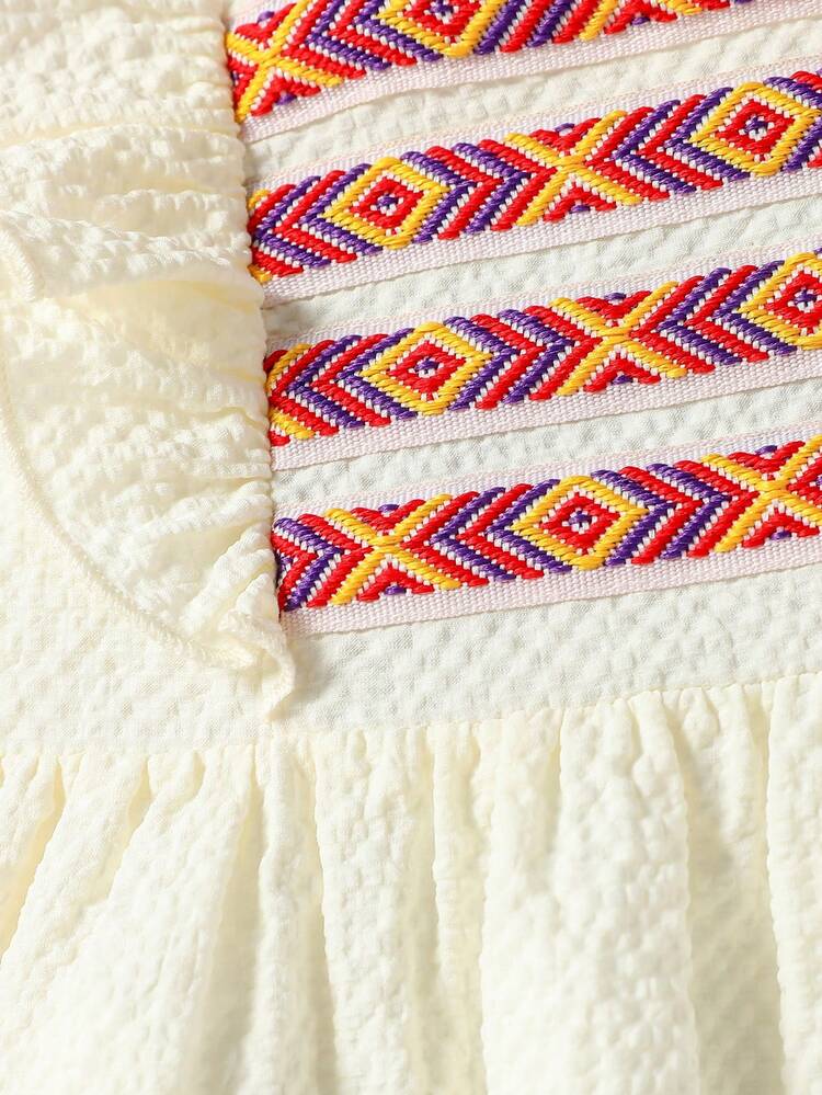 Baby Girl Ribbon Strap Ruffle Sleeve Casual Cute Dress, Suitable For Summer