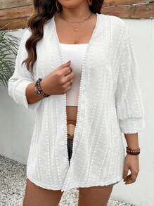 Franclia Plus Size Women's Lace Splice 3/4 Sleeve Jacket For Spring/Summer - White - View 1
