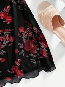 SHEIN VCAY 假期夏季女性編織網眼迷你緊身細肩帶連身裙 - 黑色 - 查看 5