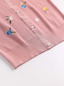 SHEIN Unity Women's Floral Embroidered V-Neck Short Sleeve Knit Top - Pink - View 4