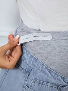 SHEIN Maternity Basic Denim Shorts - Light Wash - View 4