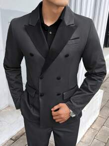 Manfinity AFTRDRK Men's Notch Lapel Double Breasted Blazer Jacket - Dark Grey - View 5