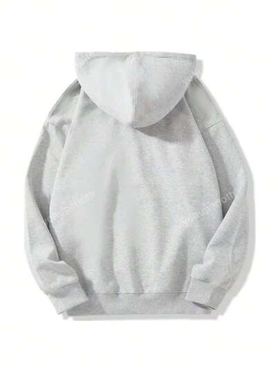 Solid Drop Shoulder Drawstring Hoodie,Long Sleeve Tops