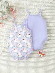 Đứa bé gái Dễ thương Và Niềm vui Áo ba lỗ Áo liền quần chặt Đối với Mùa thu - Màu tím - Xem 2