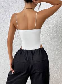 SHEIN EZwear Solid Cami Bodysuit - White - View 2