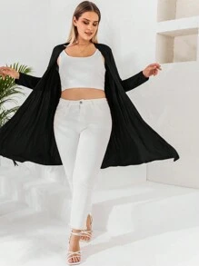 EURMUSE Plus Size Women Solid Color Long Sleeve Casual Kimono