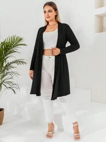 EURMUSE Plus Size Women Solid Color Long Sleeve Casual Kimono