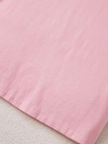 SHEIN 少女夢幻公主風格編織圓領T卹，花瓣袖，純色 - 淺粉色 - 查看 5