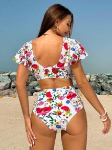 SHEIN Swim Bộ bikini cạp cao in hoa dành cho nữ, hoàn hảo cho kỳ nghỉ ở bãi biển mùa hè - Nhiều màu - Xem 2