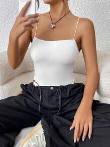 SHEIN EZwear Solid Cami Bodysuit - White - View 5