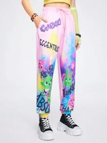 ROMWE Avant 多彩數字印花女式運動長褲 - 淺粉色 - 查看 4