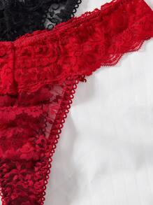 Lace Women's Wireless Sexy Bra And Thong Panties 2pcs/Set Lingerie For Going Out - Multicolor - View 3