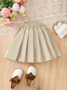 SHEIN Falda Plisada De Color Sólido Para Niña Joven - Albaricoque - Ver 3