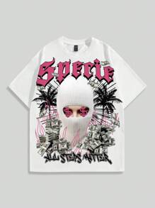 ROMWE MEN Street Life 2pcs Men's Printed Round Neck Short Sleeve T-Shirt And Shorts Set Suitable For Daily Wear In Summer, School