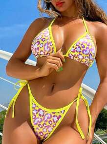 SHEIN Swim Nữ Dây Da Báo Tam Giác Áo Ngực Và Thiết Kế Quai Bikini Bộ Đáy Hai Mảnh Bikini Bộ Đi Biển Mùa Hè - Nhiều màu - Xem 1