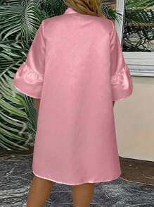SHEIN Clasi Talla Grande Vestido De Manga Acampanada Con Cuello Alto Y unicolor - Rosa - Ver 2