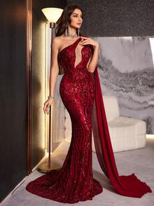 Gorgeous Sparkling Glitter Contrast Mesh Mermaid Hem Formal Evening Dress, Formal Ball Gown For Women, Suitable For Dance Party