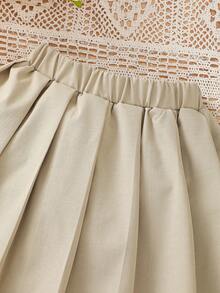 SHEIN Falda Plisada De Color Sólido Para Niña Joven - Albaricoque - Ver 4