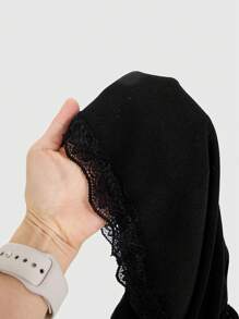 ROMWE Kawaii 女士 Himekaji 可爱纹理面料蝴蝶结和蕾丝细节娃娃吊带背心上衣，学校 - 黑色 - 查看 5