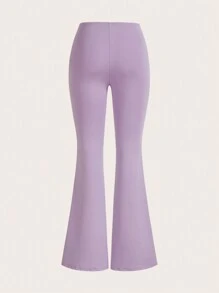 SHEIN ICON Black Solid Flare Leg Flare Pants - Purple - View 2