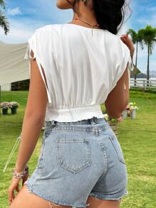 SHEIN Unity Floral Print V-Neck Wrap Hem Blouse With Waist Belt - White - View 2