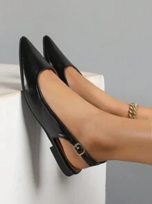 2025 Autumn Women's Summer New Pointed Toe Back Strap Open Heel Flat Shoes With Simple Design Valentines - Black - View 4