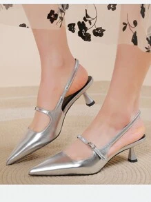 CHICVUE Pointed Toe High Heels Stiletto Pumps, Silver Ankle Strap, Patent Leather Fashion Shoes Gifts - Silver - View 6