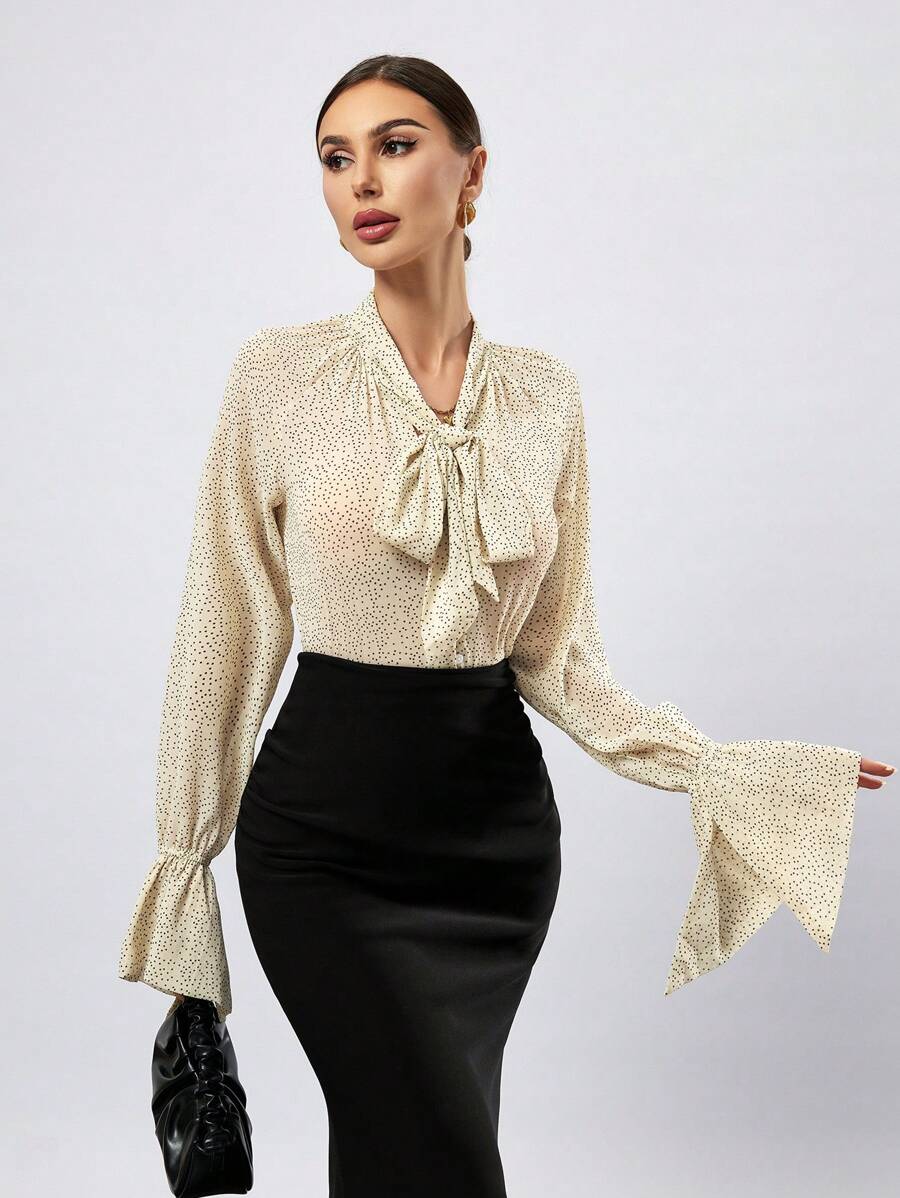 Aveloria Women's Random Print All Over Printed Long Sleeve Shirt With Flowy Hem, Suitable For Spring And Summer Fall Cloth For Women