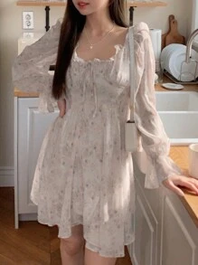 DAZY Women's Floral Print Round Neck A-Line Dress - Pink - View 4