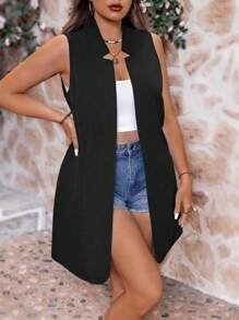 Calvaya Gilet de costume de couleur unie grande taille, adapté pour l'été