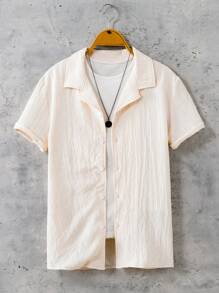 Teen Boy Texture Woven Short Sleeve Shirt For Vacation - Apricot - View 1