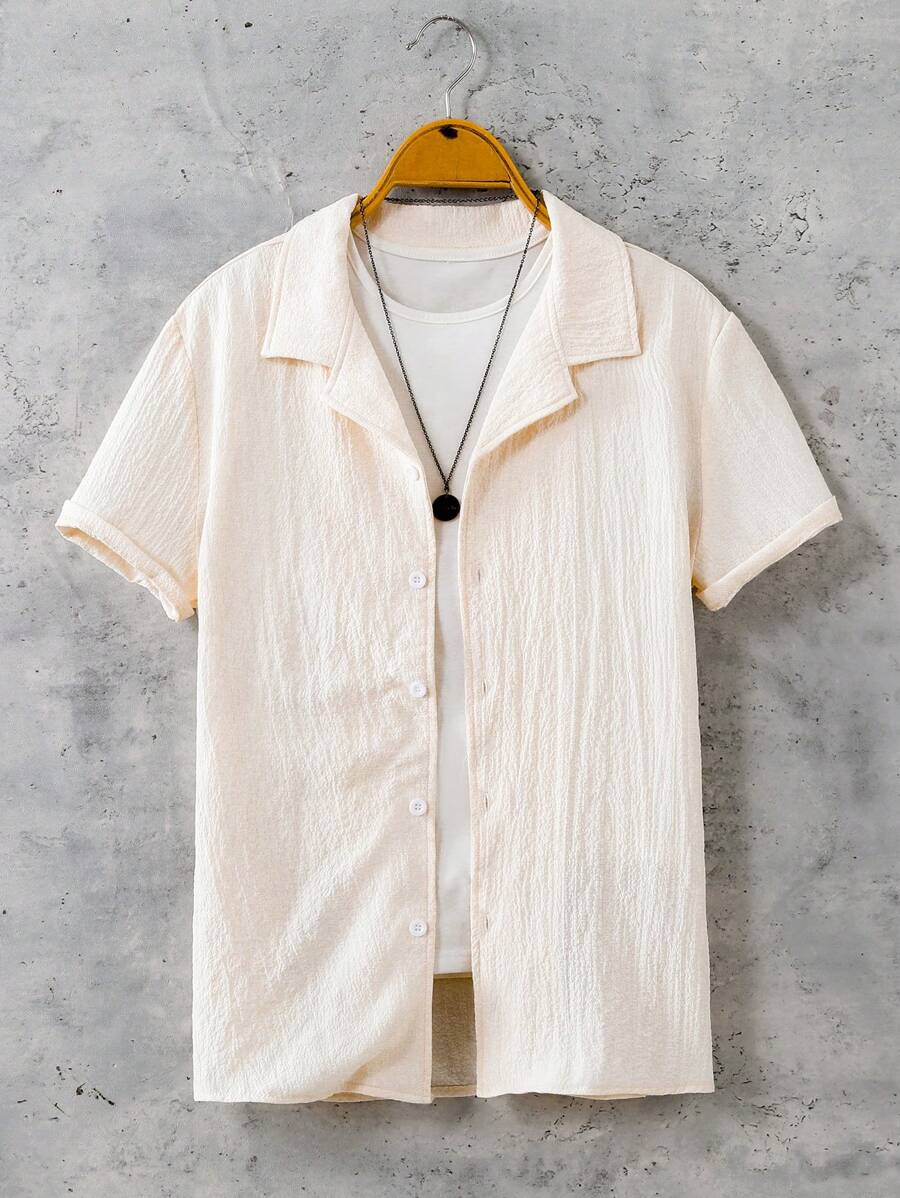 Teen Boy Texture Woven Short Sleeve Shirt For Vacation - Apricot - View 1