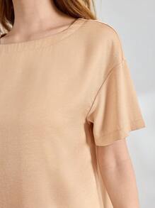 Ocili Leisure Women's Solid Color Drop Shoulder Short Sleeve Homewear Set