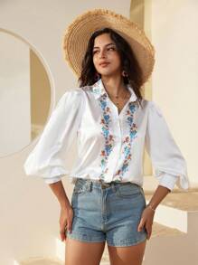 Aveloria Floral Print Button-Down Long Sleeve Shirt